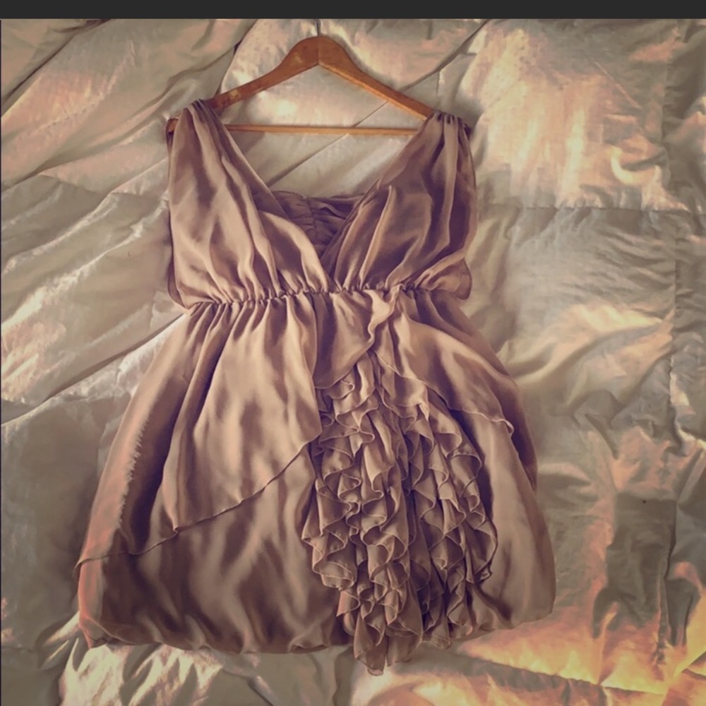 Taupe ruffle mini dress from H&M. Size 10/12!